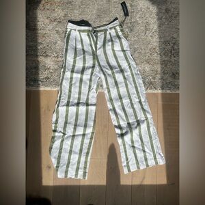 Saks Fifth Avenue Olive and White Striped Linen Pants